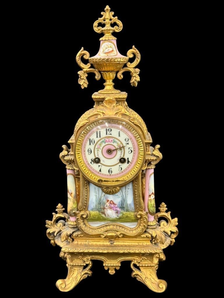 French Mantel Clock with Painted Porcelain Panel (1 of 10)