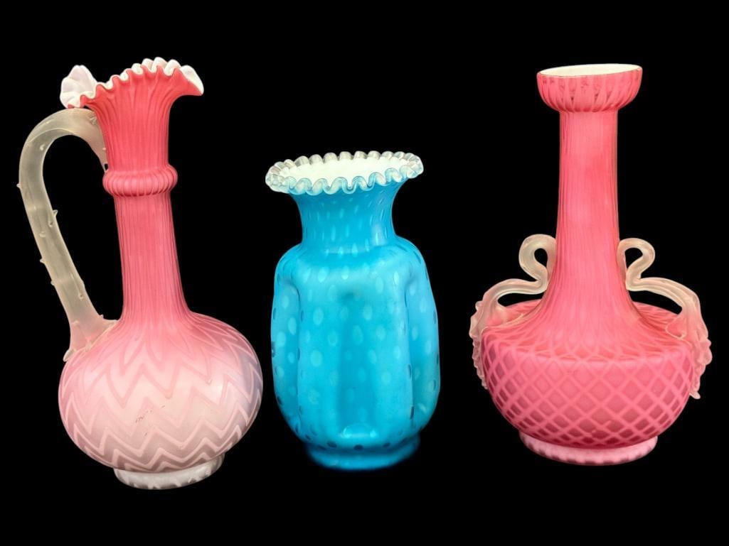 Satin Art Glass Vases and Pitcher (1 of 7)