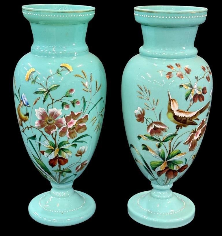 Pair of Opaque Blue Glass Mantel Vases (1 of 4)