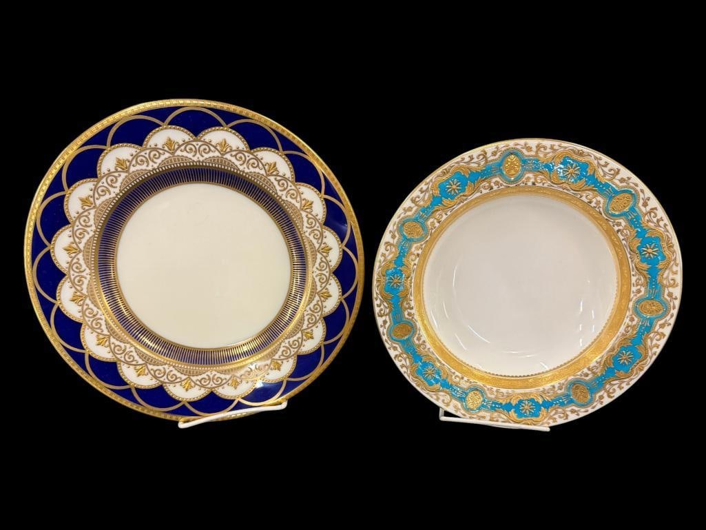 Fabulous Tiffany & Co. Mintons plate and bowl: Fabulous Tiffany & Co. Mintons plate and bowl with gold details. Plate approx. 10.5 inches. Bowl approx. 9.5 inches.