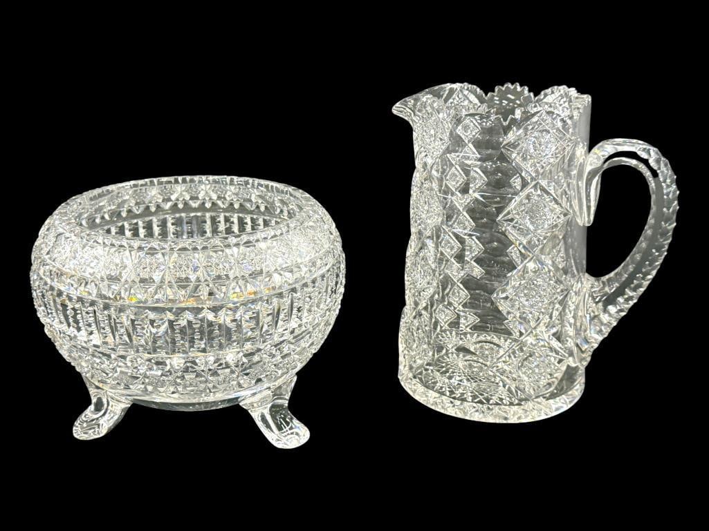 Fabulous Cut Glass Pitcher and Footed Bowl (1 of 5)