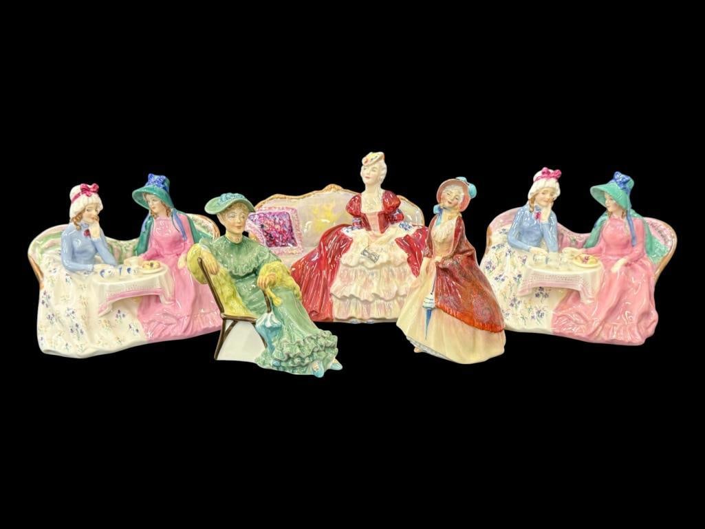 5 Royal Doulton Figurines: 5 Royal Doulton Figurines. Including Afternoon Tea, Belle of the Ball, Ascot and Paisley Shawl. Bell approx. 10 x 6 x 6 inches.
