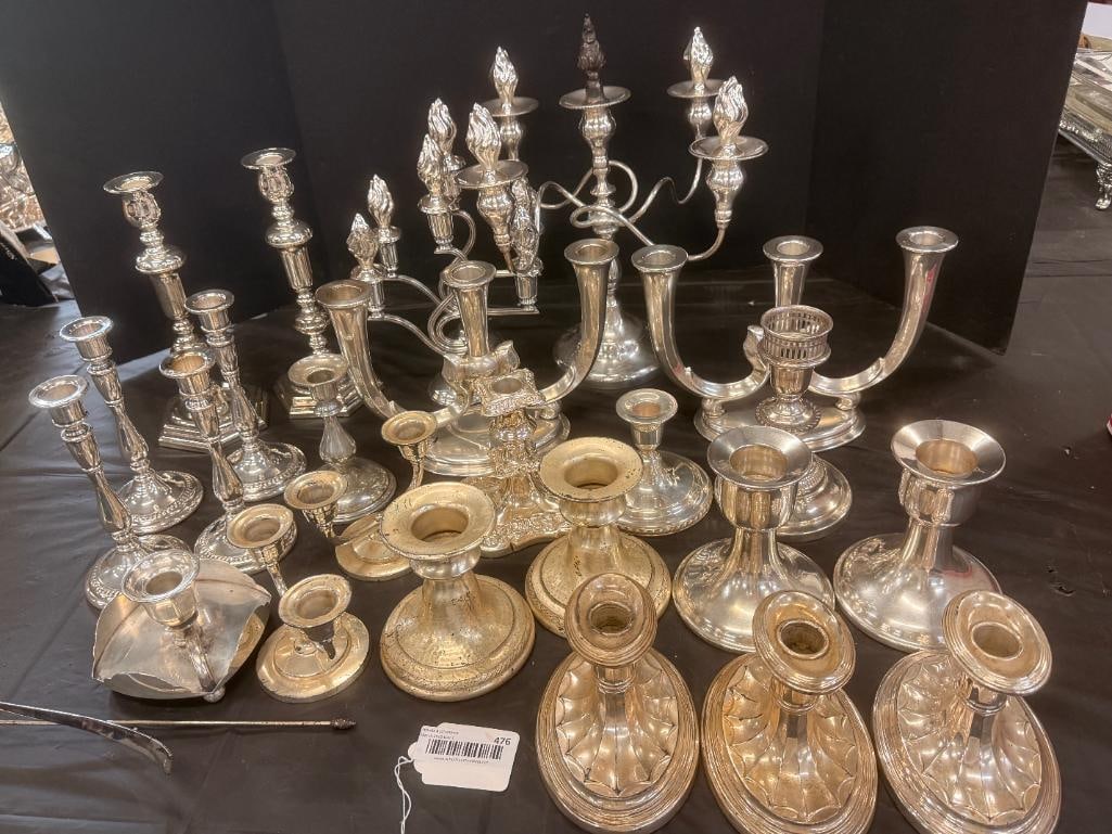 Large group of silver plate candlesticks (1 of 5)