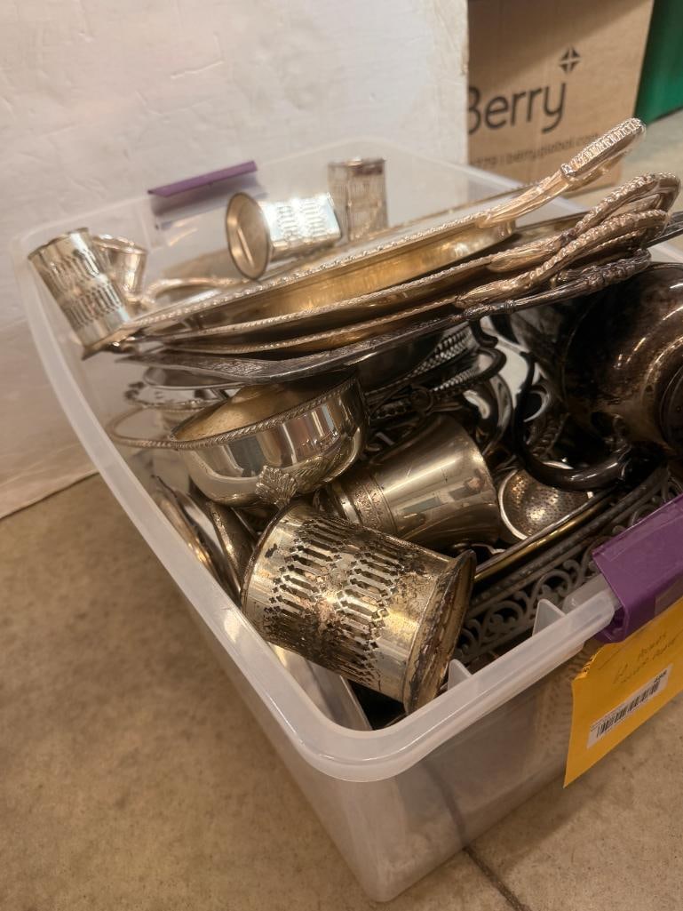60 pounds of silver plate items: 60 pounds of silver plate items. Including trays, cups, etc.