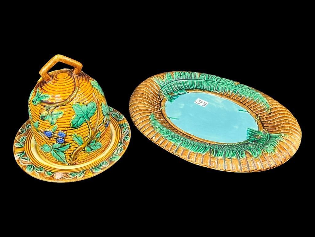 Majolica Beehive dish and small platter (1 of 6)