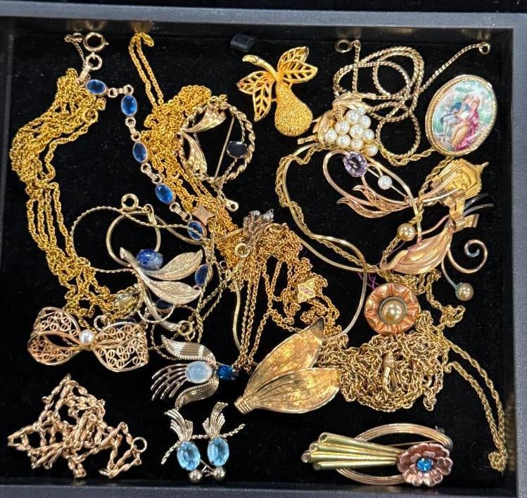 GF Pins, Necklaces and more: Gold Filled Jewelry including Pins, Necklaces and more. Approx. 22 pieces.