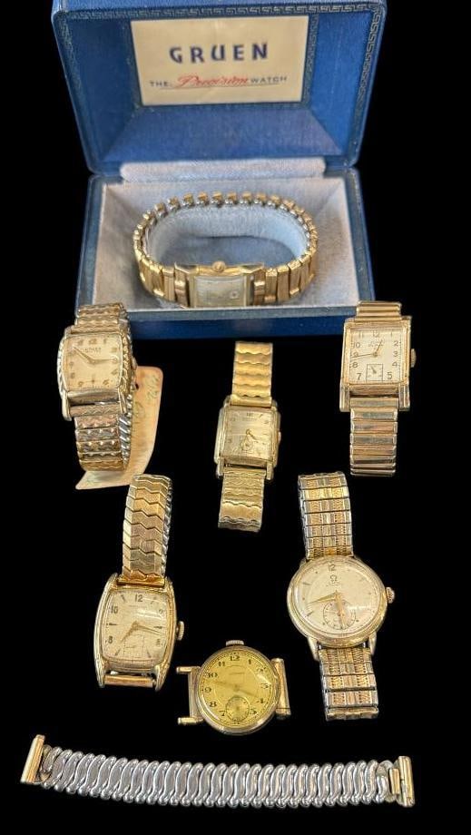 7 Gold Filled Watches: 7 Gold Filled Watches. Including Gruen, Omega, Hamilton, Elgin and Illinois.