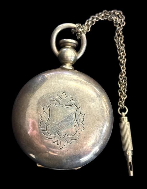 Sterling Silver Rockford Watch Co. Pocket watch: Sterling Silver Rockford Watch Co. Pocket watch with winding key. Comes with wood box.