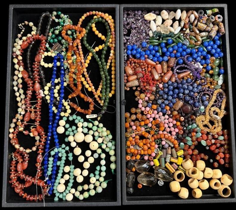 Group of Beads and Beaded Necklaces: Group of Beads and Beaded Necklaces