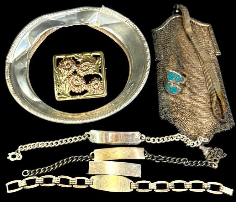 Sterling Silver pins, rings etc.: Sterling Silver pins, rings etc. Approx. 5 ozt.