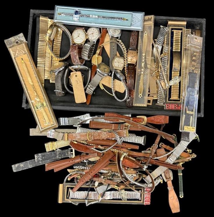 Group of Vintage Watches and watch bands: Group of Vintage Watches and watch bands.
