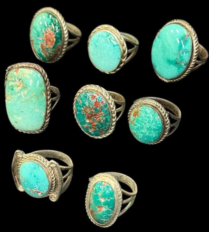 8 Silver Turquoise Rings (1 of 6)