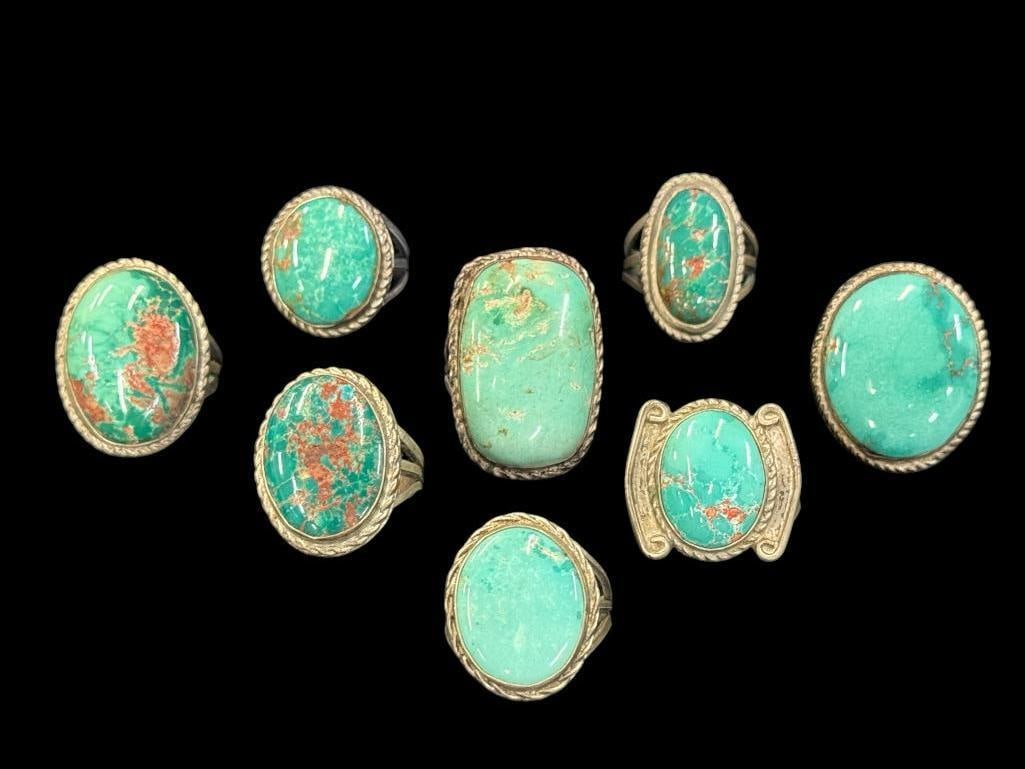 8 Silver Turquoise Rings - 2