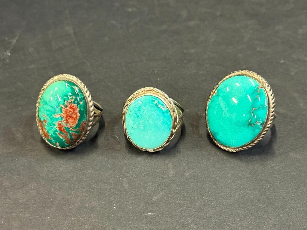 8 Silver Turquoise Rings - 3