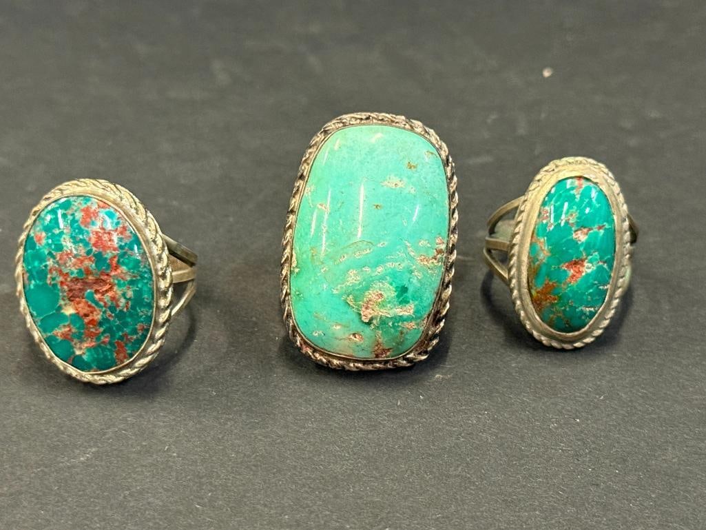 8 Silver Turquoise Rings - 4