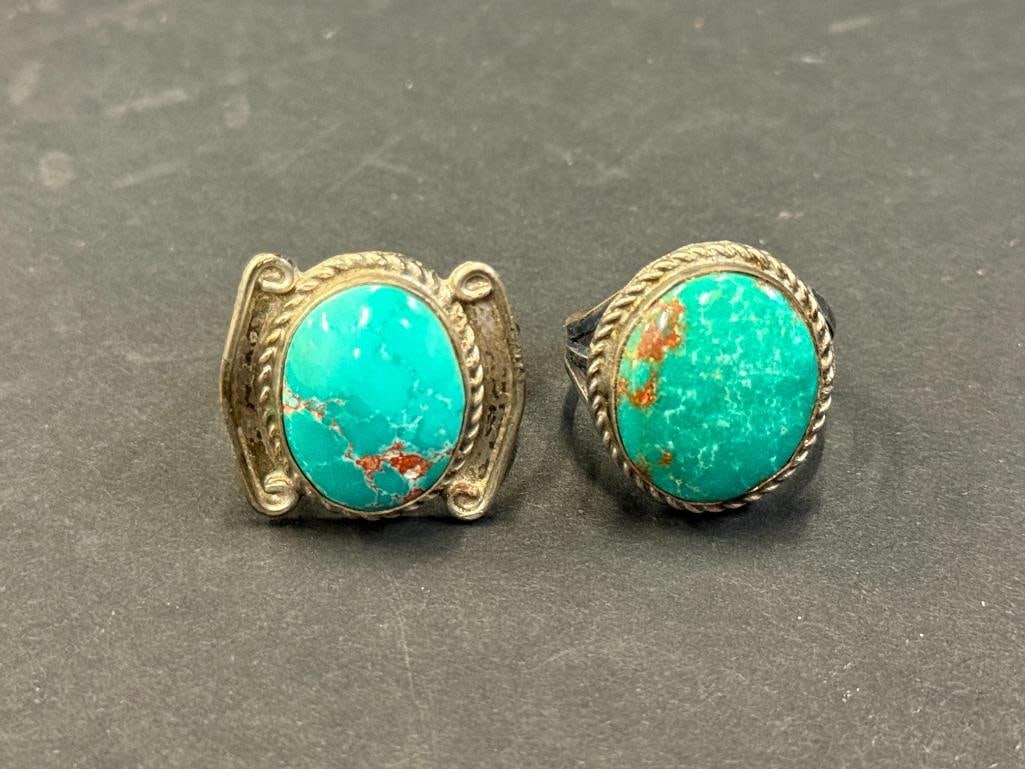 8 Silver Turquoise Rings - 5