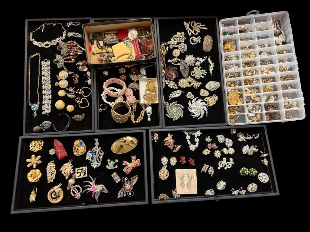 Large group of Costume Jewelry: Large group of Costume Jewelry, some pieces by Scitarelli, Coro, Trifari and more. Bracelets, necklaces, earrings etc.