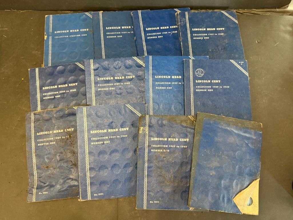 12 Whitman books of Lincoln Cents: 12 Whitman books of Lincoln Cents. Books contain coins, but are not full.