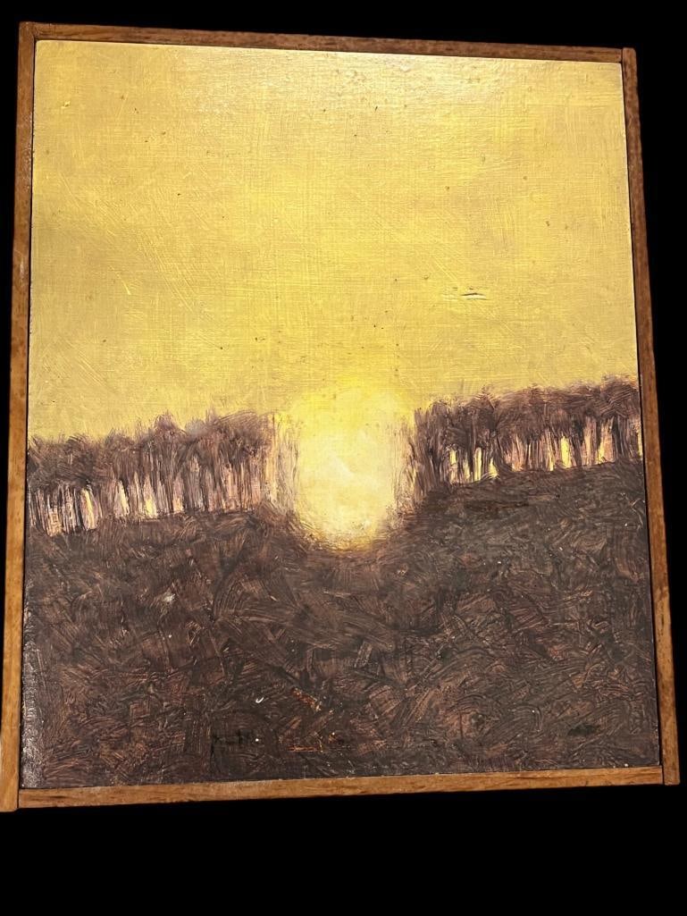 Thomas Sarrantonio oil on board: Thomas Sarrantonio (B-1954) landscape oil on board. Approx. 10.25 x 8.5 inches.