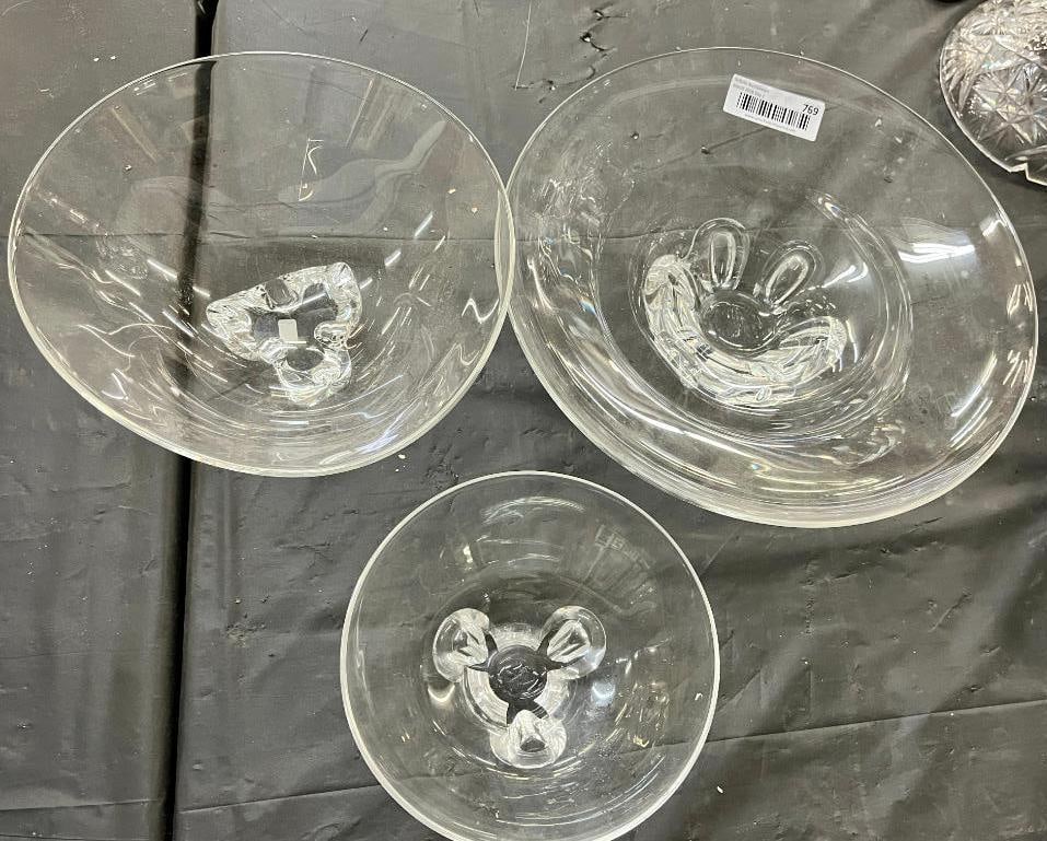 3 Steuben Bowls: 3 Steuben Bowls. Largest approx. 3 x 13.25 x 13.25 inches.