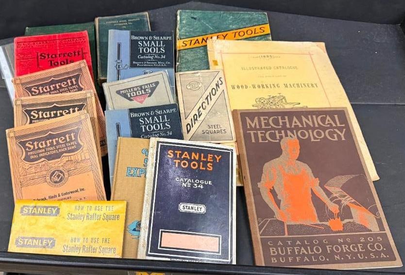 Collection of Tool Catalogs, books etc.: Collection of Tool Catalogs by Brown & Sharpe, Starrett, Millers Falls, Stanley. 1903 book by Carnegie Steel, Gilbert sound experiments and more. Approx. 17 pieces.