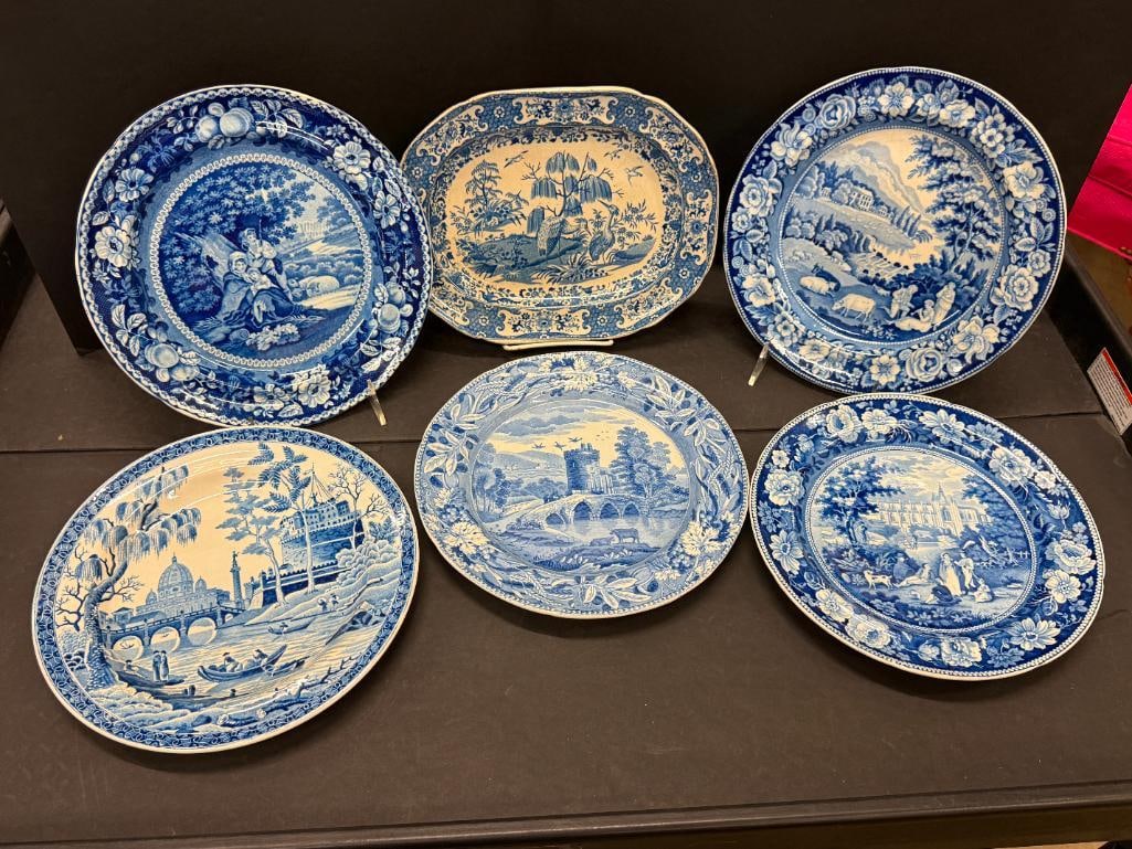 Transferware plates and tray: Transferware plates and tray. By Stevensen, Riley, Spode and more. 6 pieces. Plate approx. 10 inches.