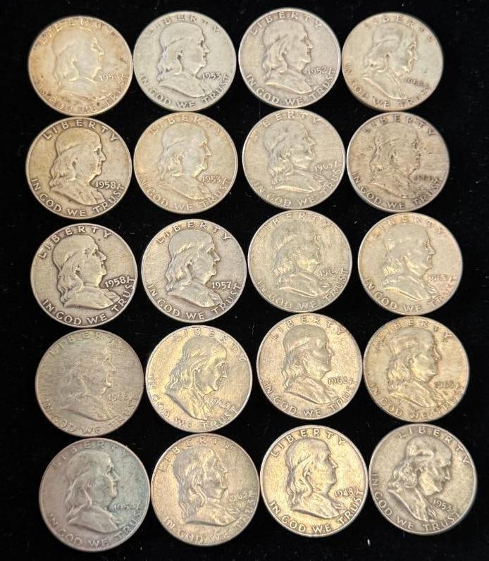 20 Silver Franklin Half Dollars (1 of 2)