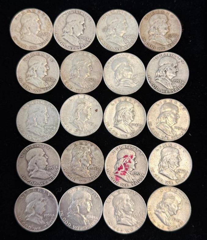 20 Silver Franklin Half Dollars (1 of 2)