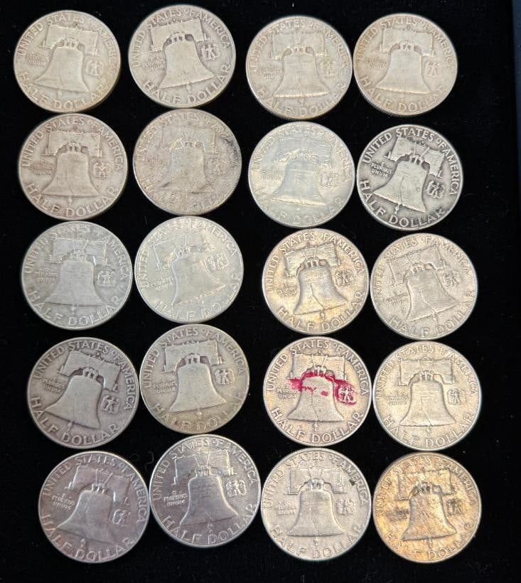 20 Silver Franklin Half Dollars - 2