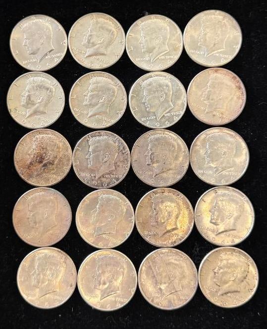 20 1964 Silver Kennedy Half Dollars: 20 1964 Silver Kennedy Half Dollars.