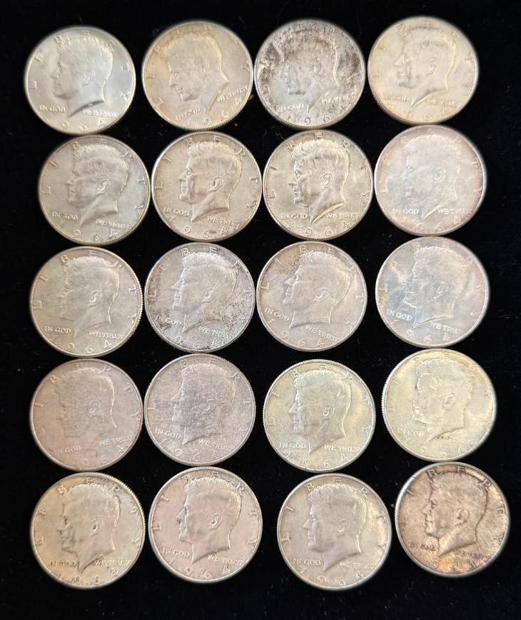 20 1964 Silver Kennedy Half Dollars: 20 1964 Silver Kennedy Half Dollars.