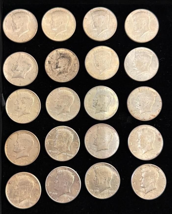 20 1964 Silver Kennedy Half Dollars: 20 1964 Silver Kennedy Half Dollars.