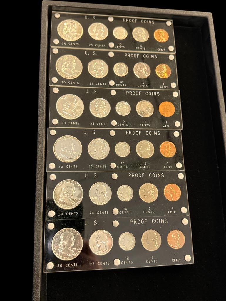 6 Silver Franklin Proof Sets: 6 Silver Franklin Proof Sets. 1955-1960.