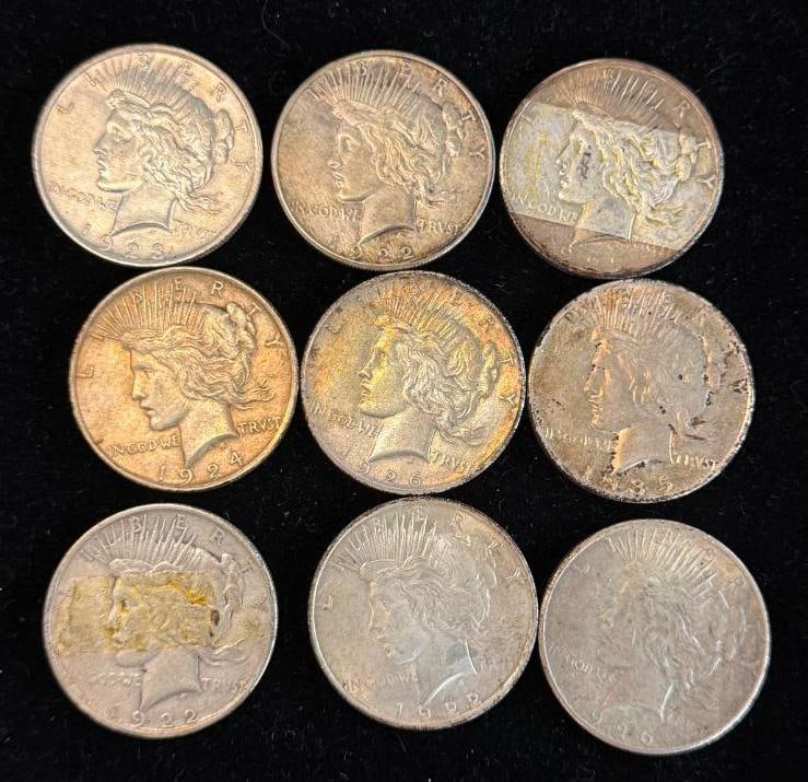 9 U.S. Silver Peace Dollars (1 of 2)