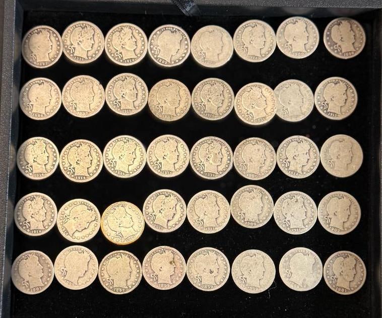 40 Silver U.S. Barber Quarters: 40 Silver U.S. Barber Quarters. $10 face value.
