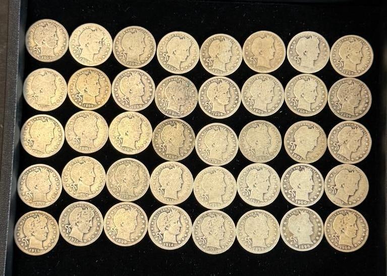 40 Silver U.S. Barber Quarters: 40 Silver U.S. Barber Quarters. $10 face value.