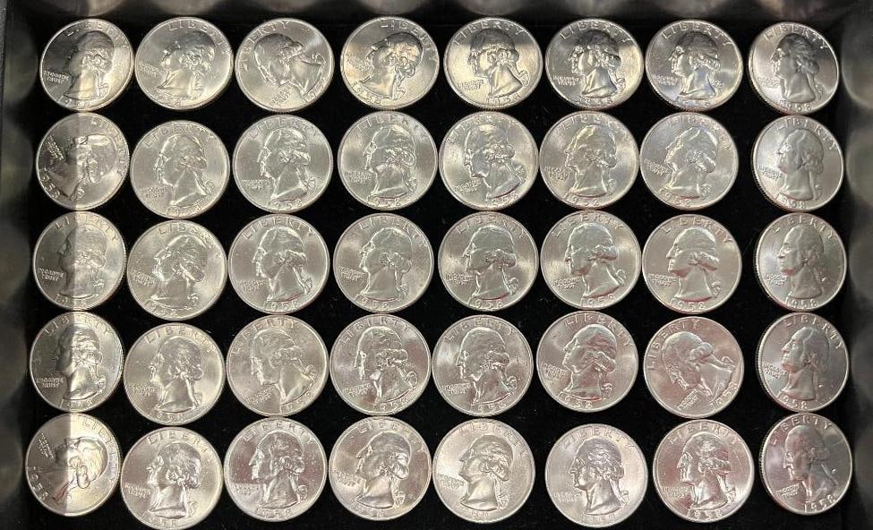40 Uncirculated 1958 Washington Quarters: 40 Uncirculated 1958 Washington Quarters.