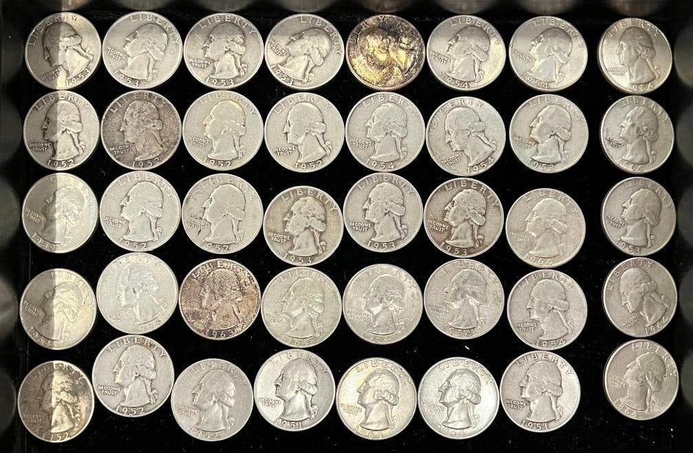 40 Silver Washington Quarters: 40 Silver Washington Quarters. $10 face value.