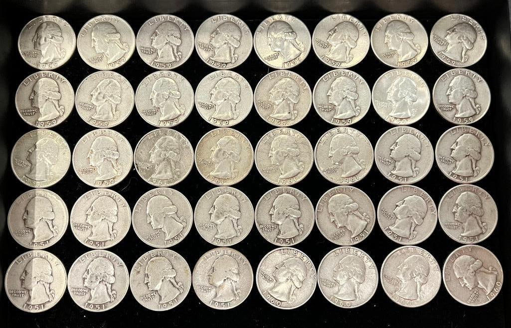 40 Silver Washington Quarters (1 of 3)