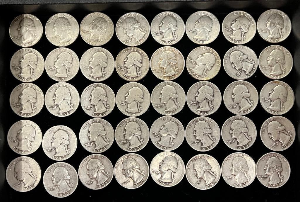40 Silver Washington Quarters: 40 Silver Washington Quarters. $10 face value.