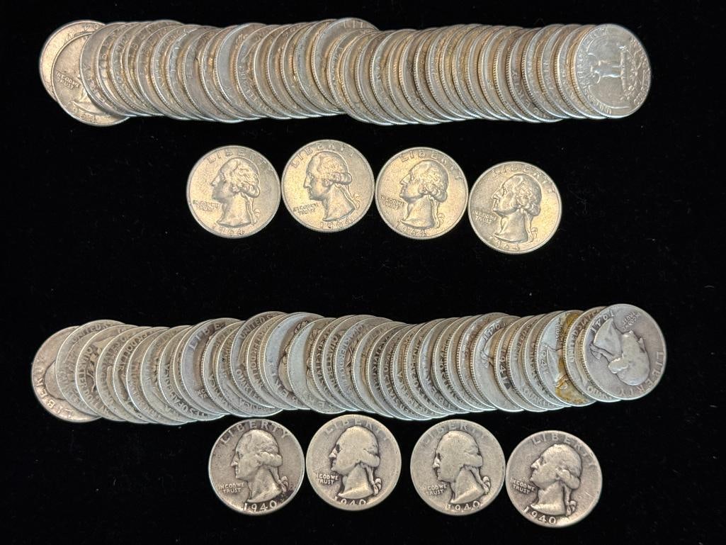 80 Silver Washington Quarters: 80 Silver Washington Quarters. $20 face value.