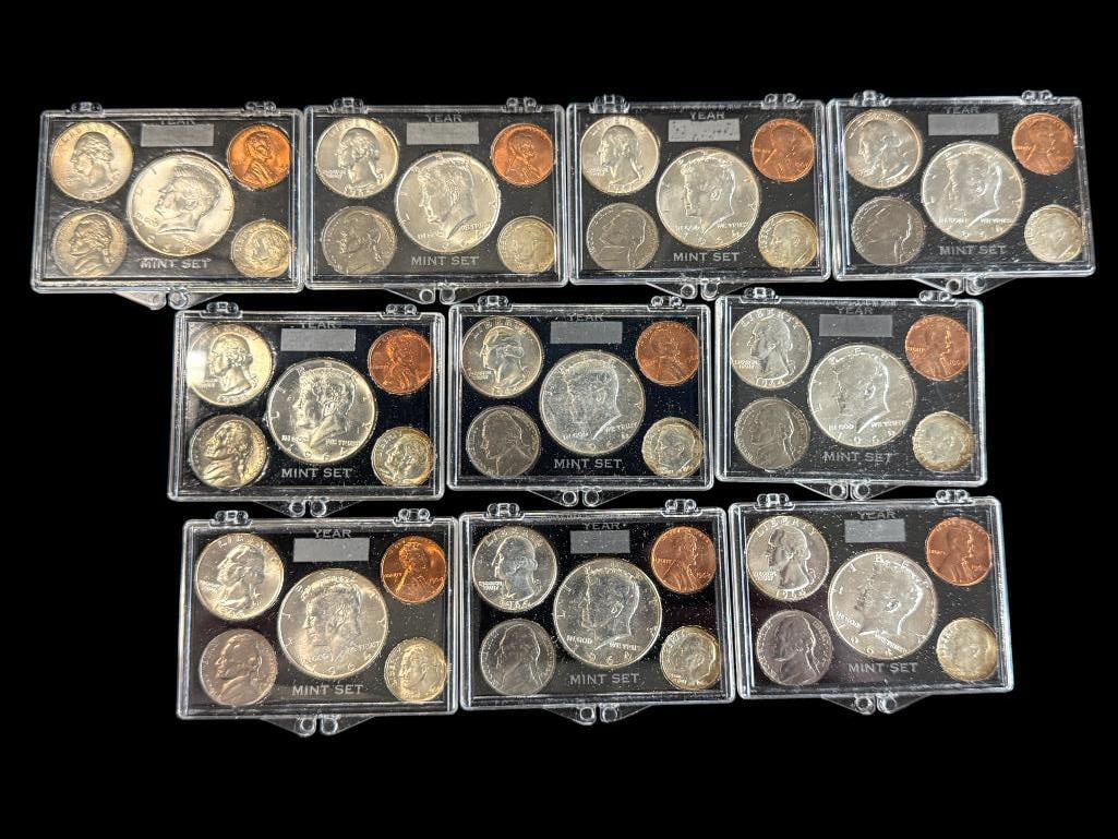 10 1964 U.S. Coin Sets: 10 1964 U.S. Coin Sets with silver half, quarter and dime.
