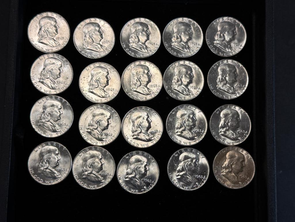 20 Franklin Half Dollars: 20 1963 - D Franklin Half Dollars. Very nice uncirculated condition.