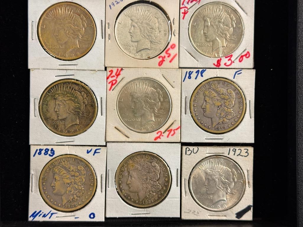 9 U.S. Silver Dollars, 1921 Peace (1 of 6)