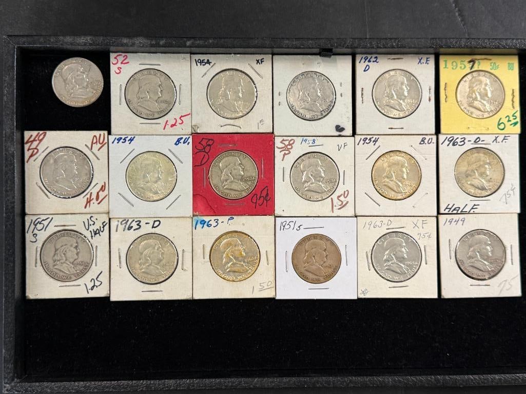 18 Silver Franklin Half Dollars: 18 Silver Franklin Half Dollars