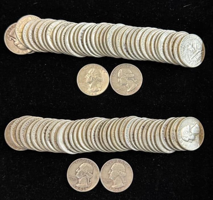 80 U.S. Washington Silver Quarters: 80 U.S. Washington Silver Quarters