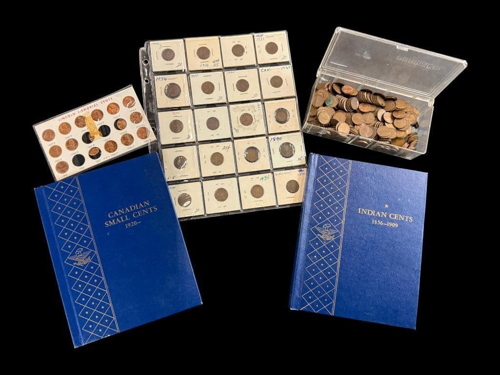 Collection of U.S. and Canada cents: Collection of U.S. and Canada cents. Including Wheat, Lincoln Memorial cents and more.