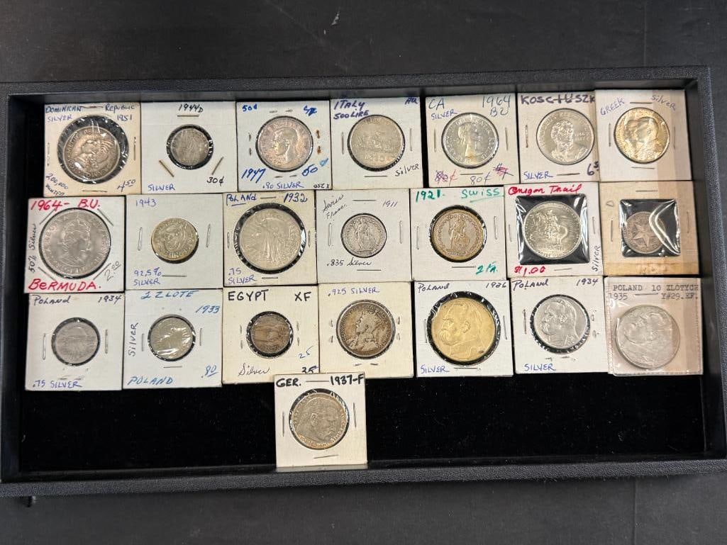 22 Foreign Silver Coins: 22 Foreign Silver Coins and more. Including 1937 Germany, Canada, Poland, Bermuda etc.