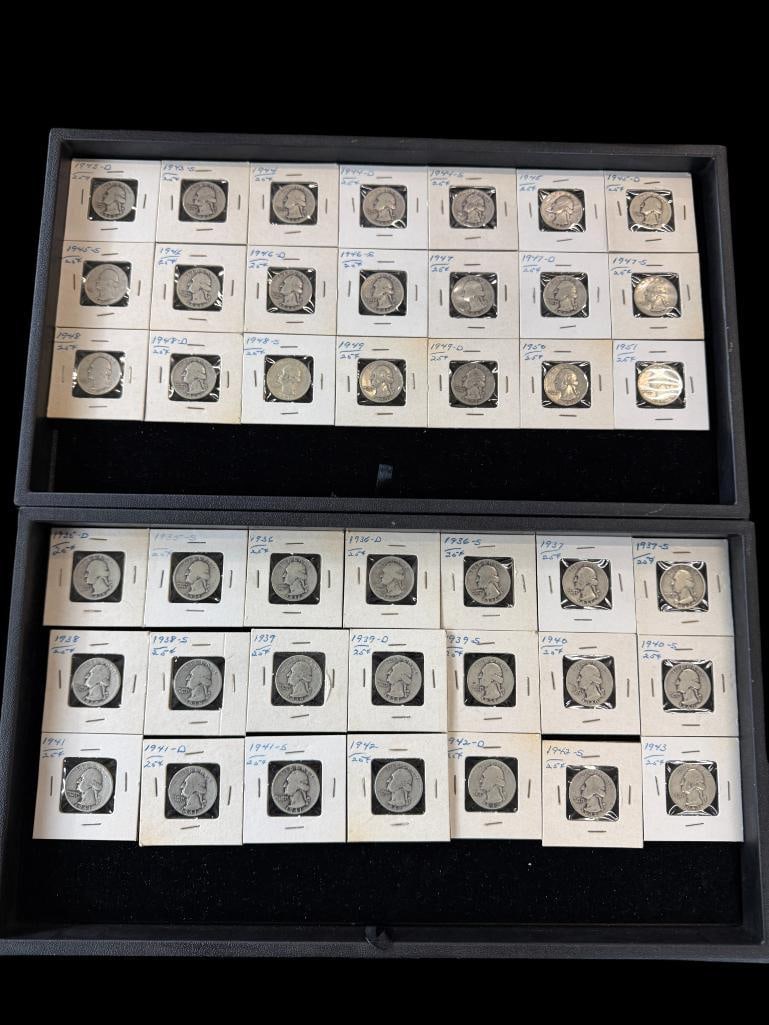 42 U.S. Washington Silver Quarters: 42 U.S. Washington Silver Quarters.