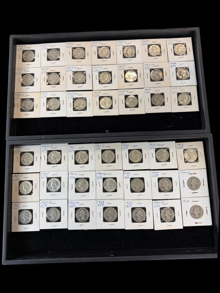42 U.S. Washington Silver Quarters: 42 U.S. Washington Silver Quarters.